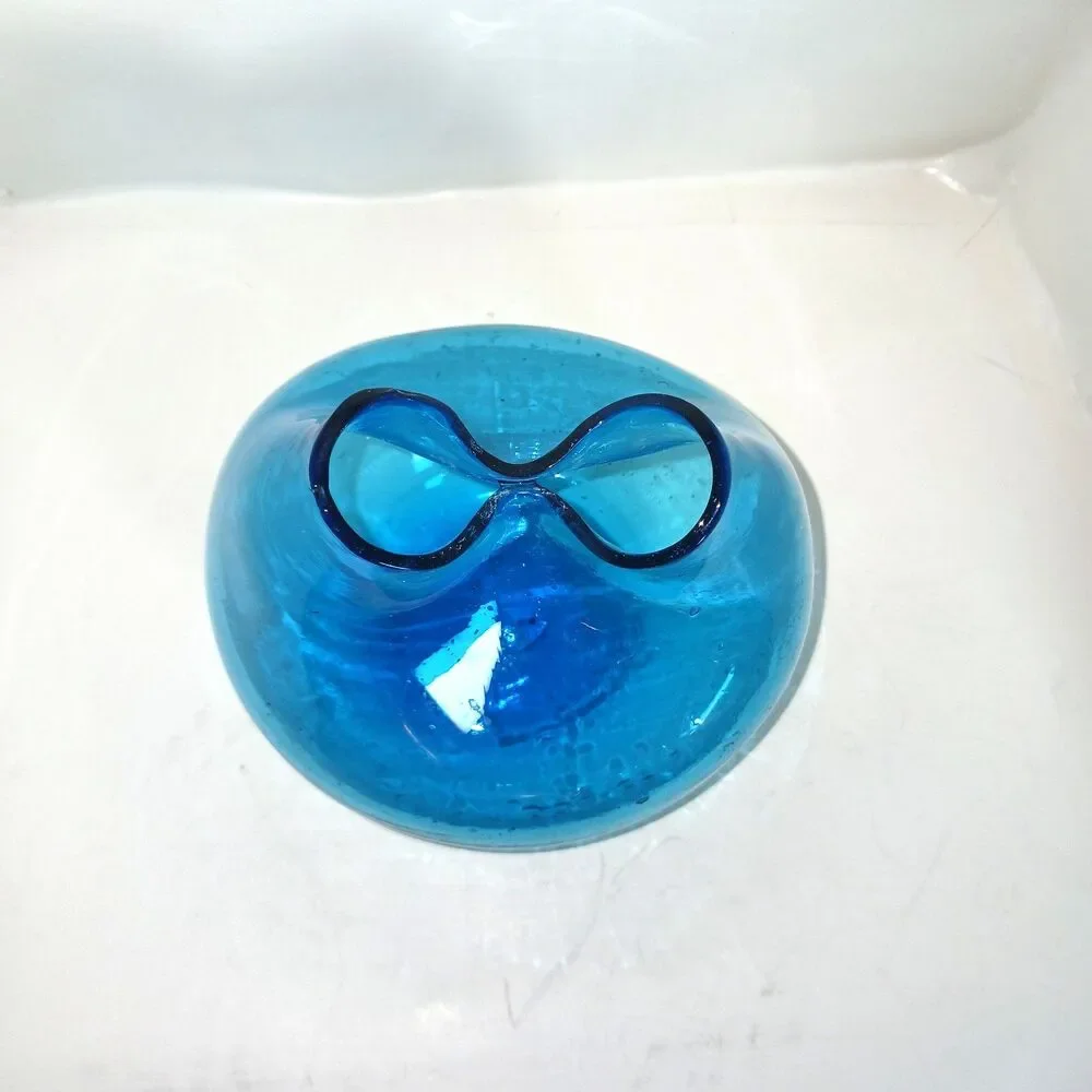 Vintage Blue Blenko 39 Pinched Ivy Bud Vase Mid Century Hand Blown Art Glass